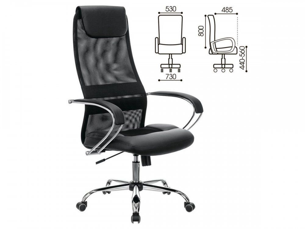 Кресло офисное BRABIX PREMIUM "Stalker EX-608 CH", хром, ткань-сетка/кожзам, черное в Оби - ob.mebel-nsk.ru - фото