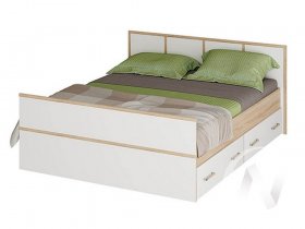 Двуспальная кровать 1,4м Сакура (дуб сонома/белый) в Оби - ob.mebel-nsk.ru | фото