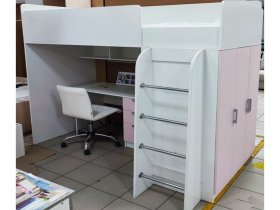 Кровать-чердак Бемби нью (белый/розовый бледный) в Оби - ob.mebel-nsk.ru | фото