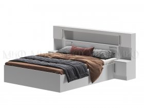 Кровать двуспальная 1,6м с надстройкой и тумбами Бася  (белый) в Оби - ob.mebel-nsk.ru | фото