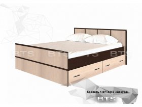 Кровать двуспальная с ящиками 1,4м Сакура (BTS) в Оби - ob.mebel-nsk.ru | фото