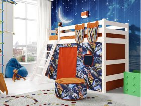 Кровать полувысокая Соня (вариант 6) с наклонной лестницей в Оби - ob.mebel-nsk.ru | фото