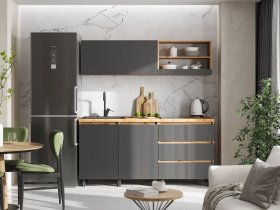 Кухонный гарнитур 1,7м Хелен  (дуб крафт золотой/графит) в Оби - ob.mebel-nsk.ru | фото