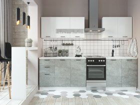 Кухонный гарнитур Дуся 2,0 м (белый глянец/цемент) в Оби - ob.mebel-nsk.ru | фото
