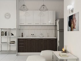 Кухонный гарнитур МДФ Выгодно и точка 2,0 м (белый глянец/ироко) в Оби - ob.mebel-nsk.ru | фото
