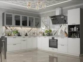 Модульная кухня Глэдис (белый снег/лайт грей софт/корпус анкор темный) в Оби - ob.mebel-nsk.ru | фото