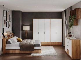 Модульная спальня Ивис (дуб крафт золотой/белый) в Оби - ob.mebel-nsk.ru | фото