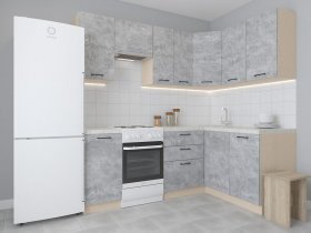 Модульная угловая кухня 1,4м*2,1м Лада (цемент) в Оби - ob.mebel-nsk.ru | фото
