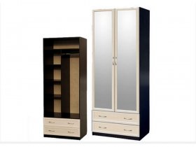Шкаф двухстворчатый с ящиками с 2-мя зеркалами  (профиль МДФ) в Оби - ob.mebel-nsk.ru | фото
