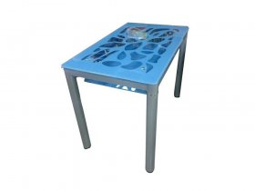 Стол обеденный В 828-2 (стекло голубое) в Оби - ob.mebel-nsk.ru | фото